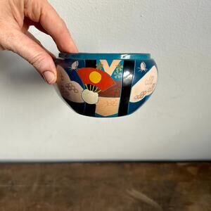 Vintage 1950's Hand Painted Japanese Lacquer Ware Bowl | Mid Century